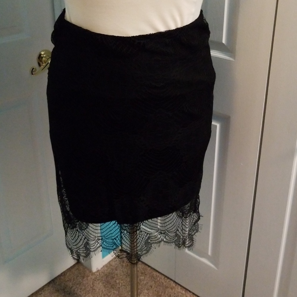 Black, lace, pencil skirt